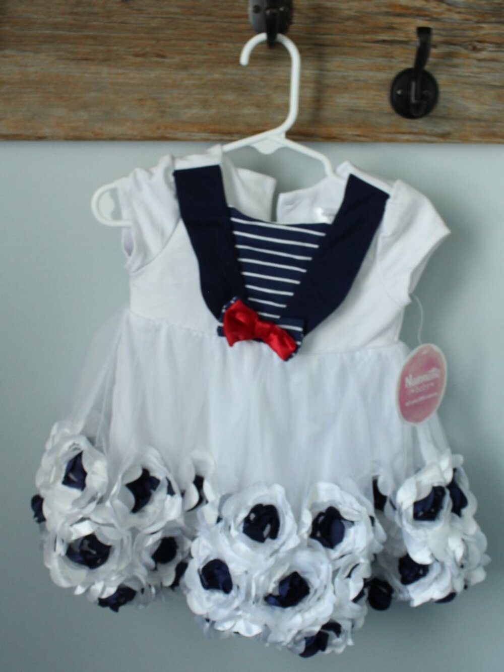 Nanette Baby Size 12M Sailor Style Dress Ribbon Flowers
